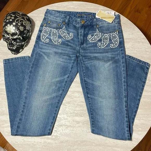 NWT Rare Micheal Kors Embroidered Skinny Jeans *4 - Picture 2 of 7